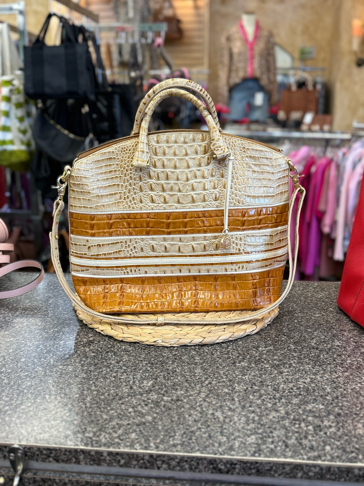 Pre-owned BRAHMIN Opal Tan animal Crossbody Designer Purse
