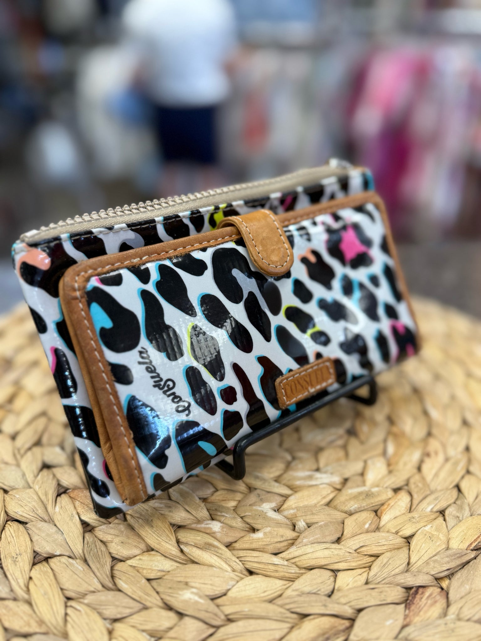 Pre-owned CONSUELA Neon pink Leopard S Wristlet Purse
