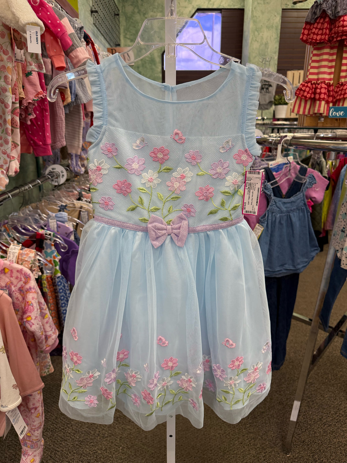 Pre-owned JONA MICHELLE Light blue Pink Floral GIRLS SZ: 7 Girls Dress