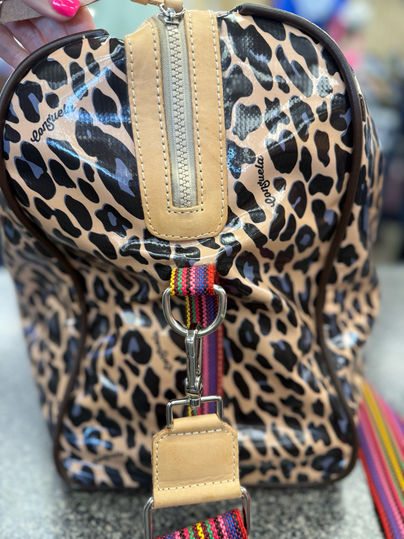 Pre-owned CONSUELA Leopard Tan Duffel Designer Purse