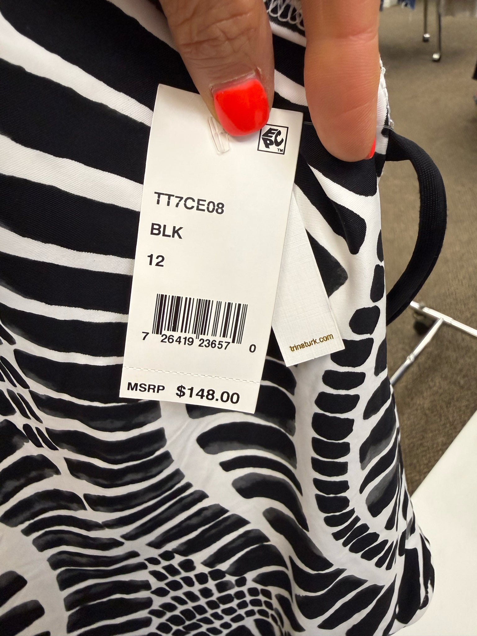 New with Tag TRINA TURK Black Print White Size: XL Designer Swimsuit