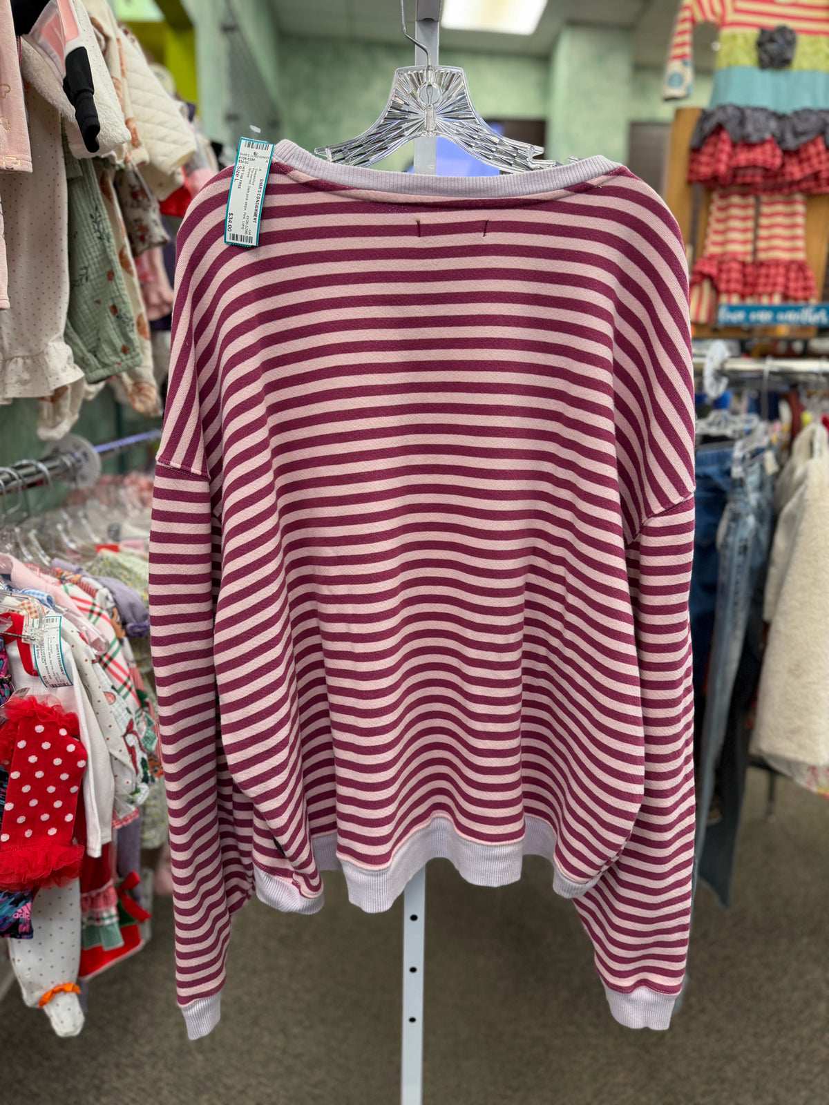 Pre-owned WE THE FREE Dark pink stripe Pink Size L Long Sleeve Sweatshirt