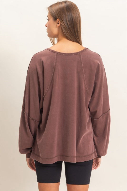 New DOUBLE ZERO Dark brown Size: S Long Sleeve Blouse