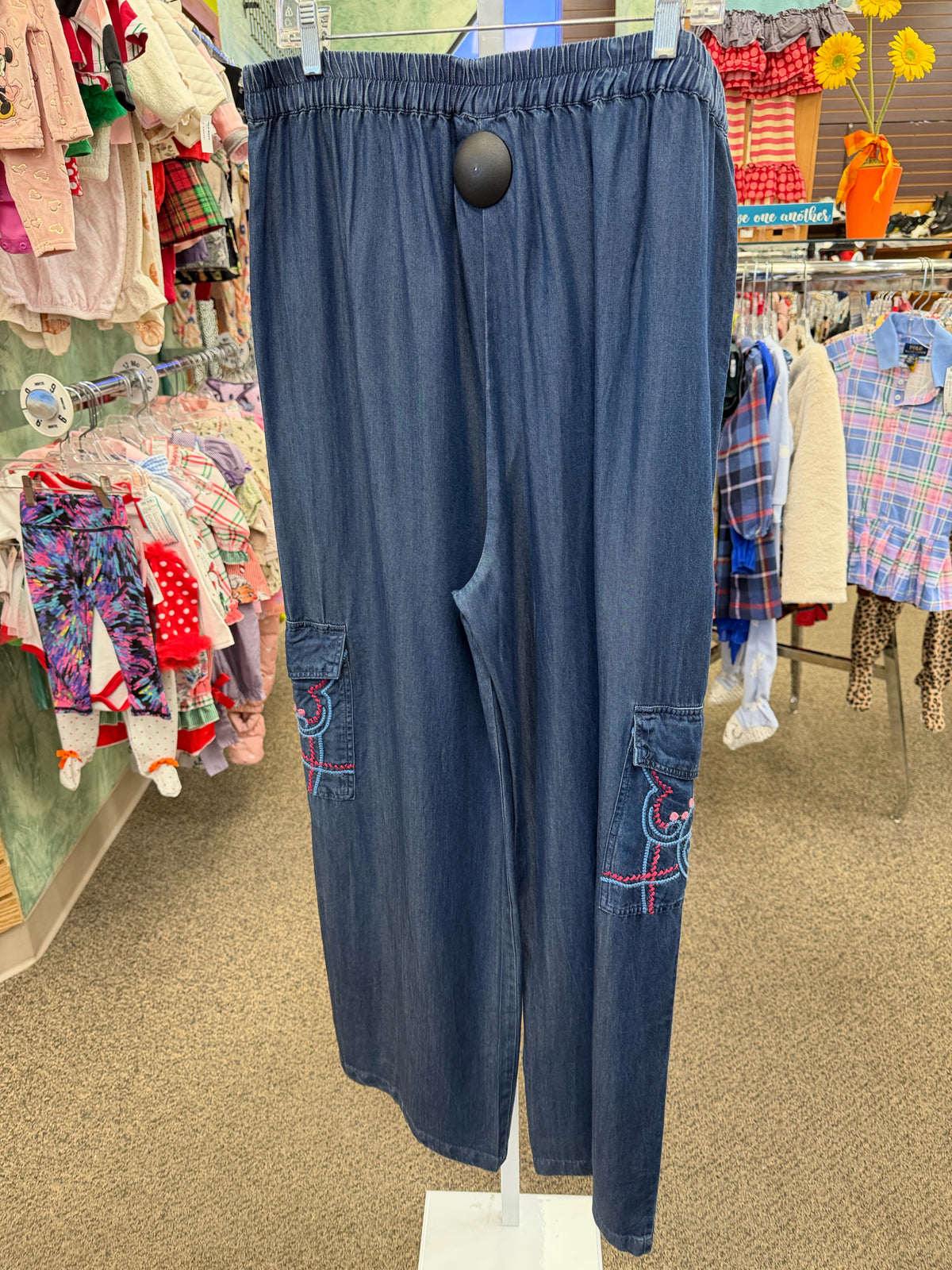 Pre-owned JOHNNY WAS Blue Pink Trim Size 12 Pants