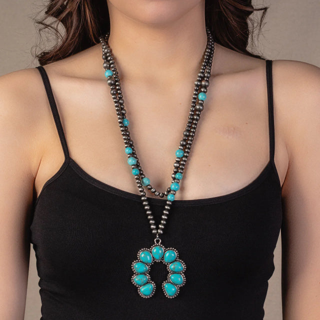 New YF Turquoise Pewter NecklaceSet
