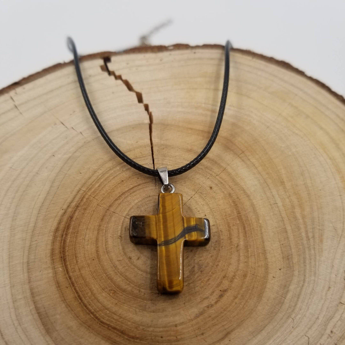 Natural Stone Cross Necklace: Black