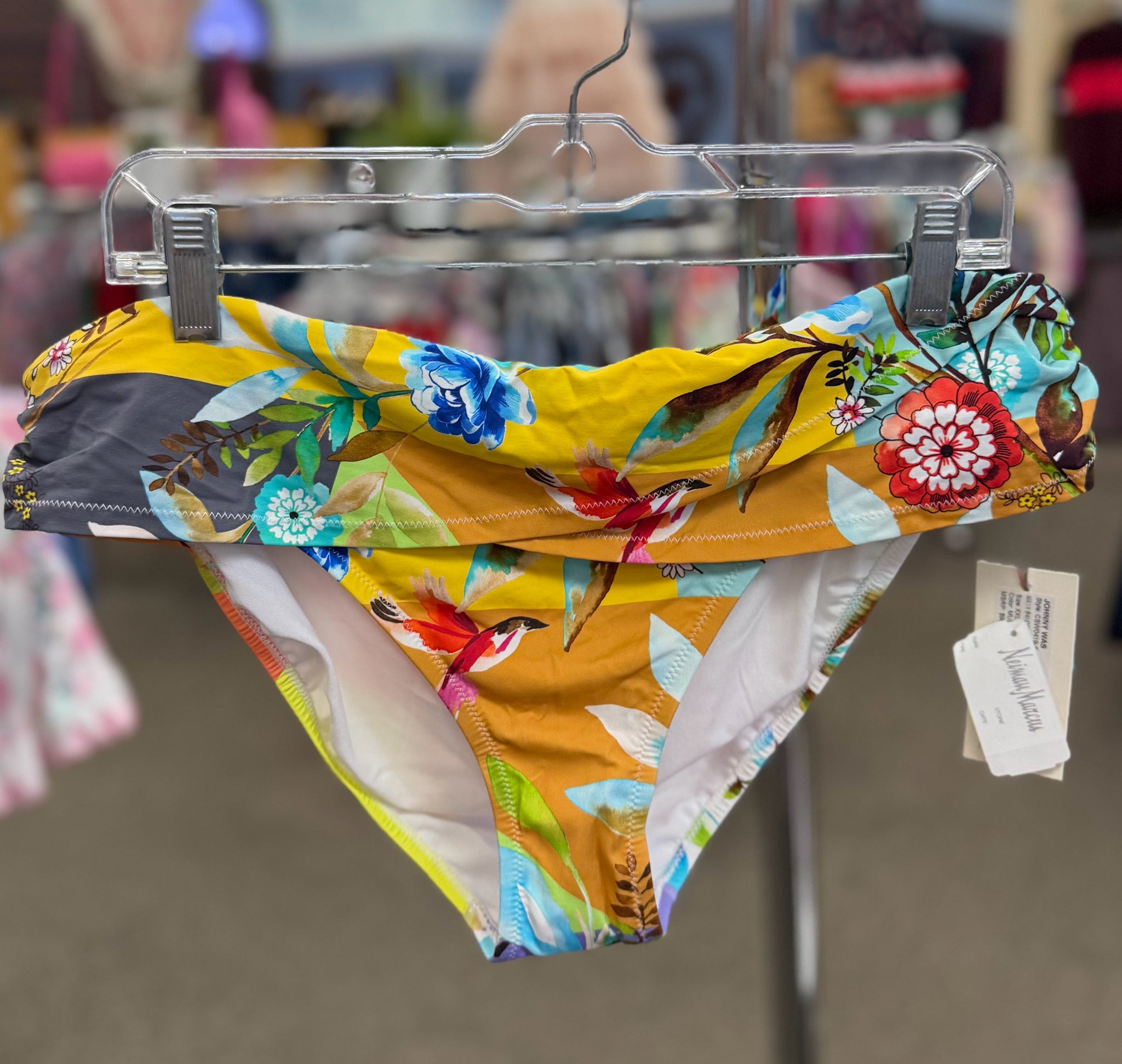 New with Tag JOHNNY WAS Yellow floral Turquoise Size 2X 1piece Swimsuit