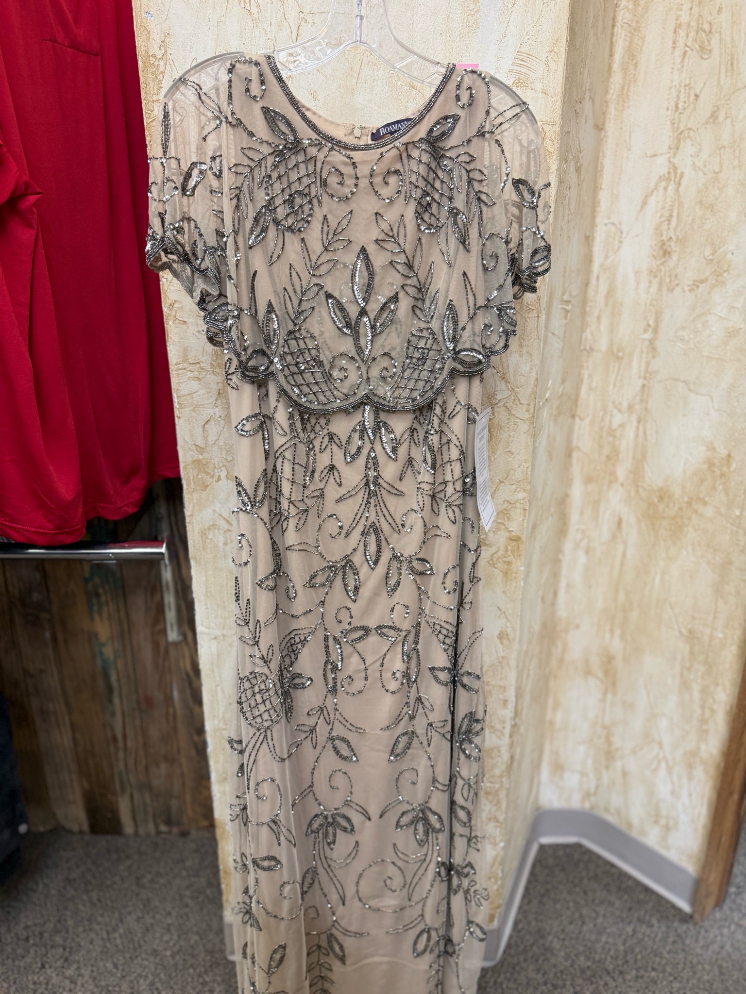 New with Tag ROAMANS champagne Sequin Size 14 Short Sleeve Designer Dress