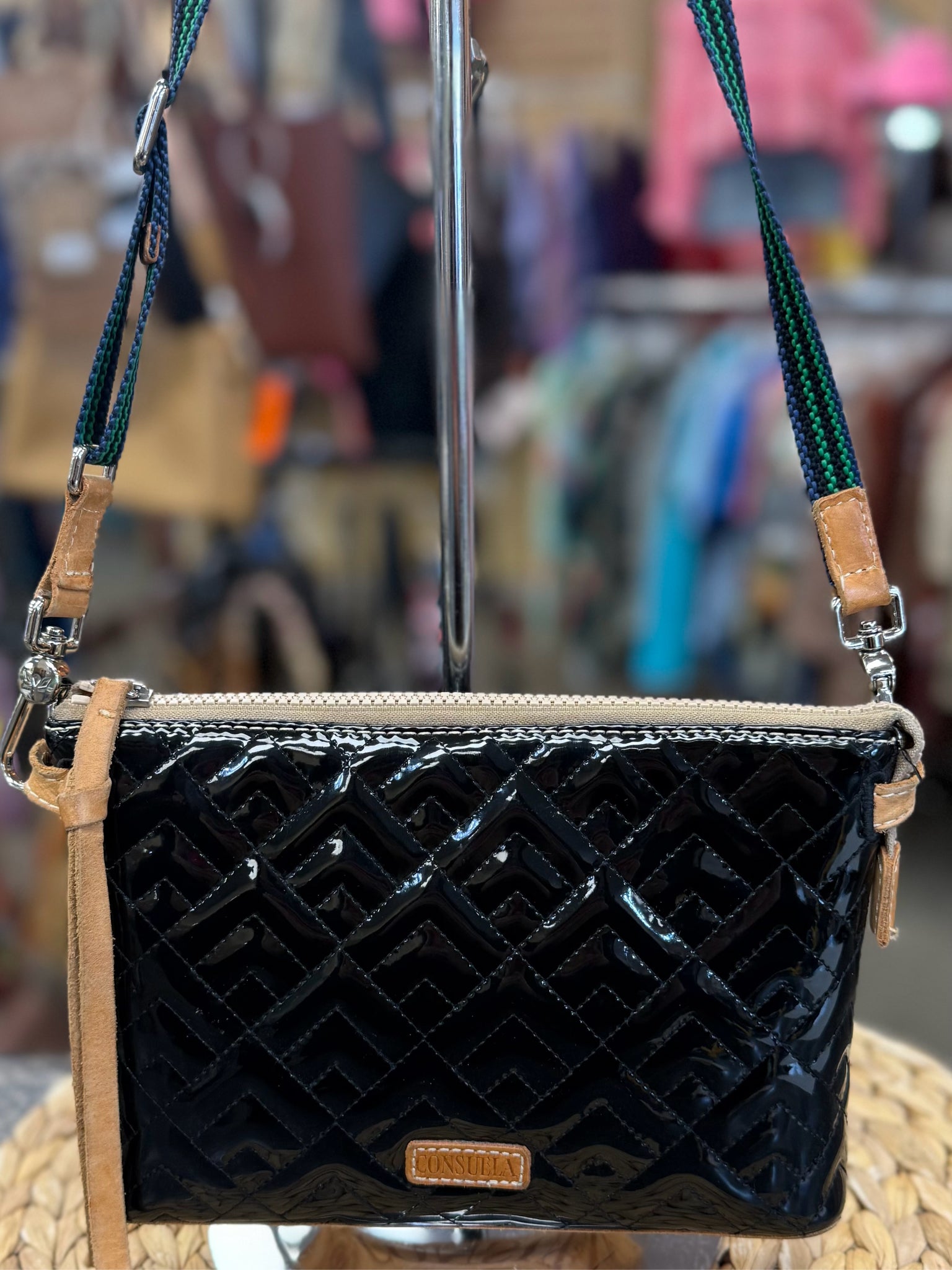 Pre-owned CONSUELA Black Green Trim Crossbody Designer Purse