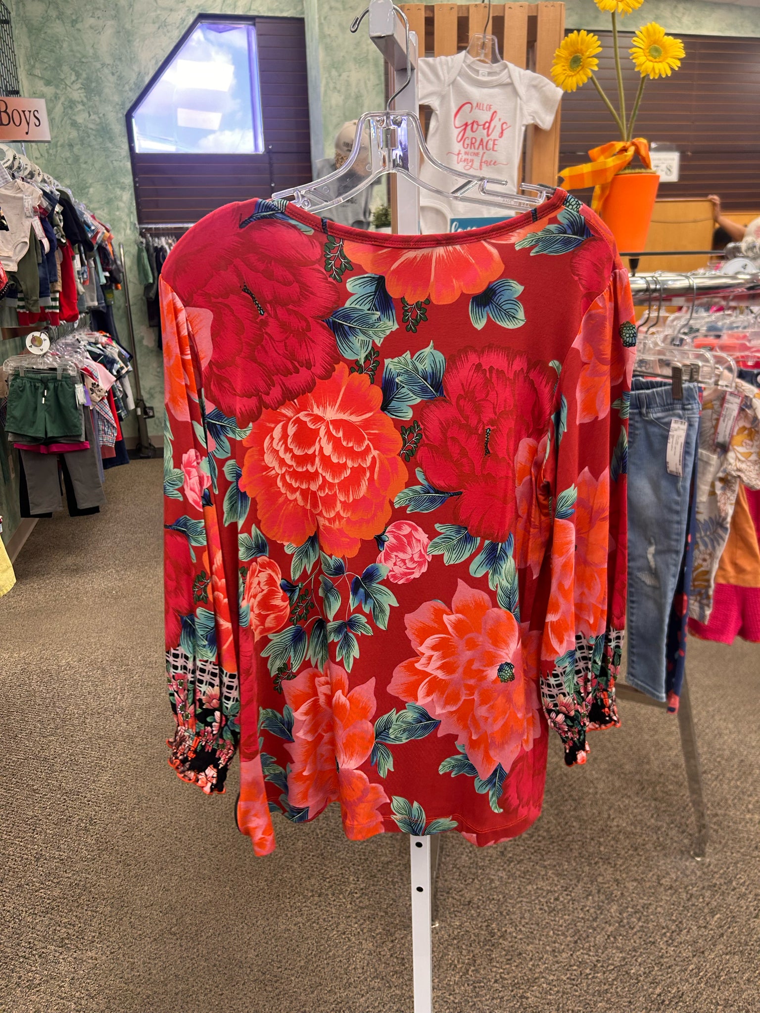 Pre-owned JOHNNY WAS Coral Aqua Long Sleeve Size: M Designer Blouse