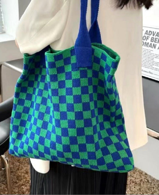 New Zenana Blue check Green M Tote Purse