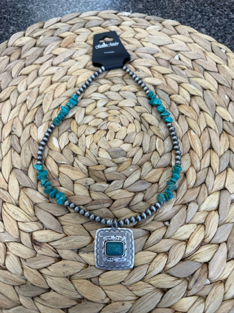 New WESTERN PEWTER Turquoise Necklace