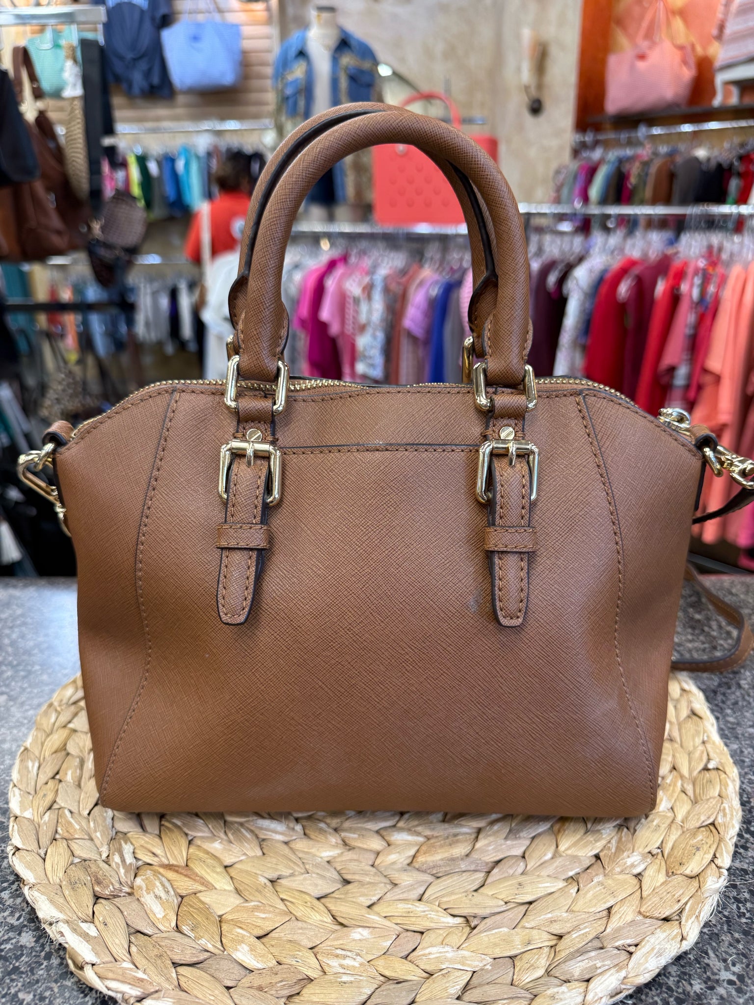 Pre-owned MICHAEL KORS Tan Gold Trim Crossbody Designer Purse