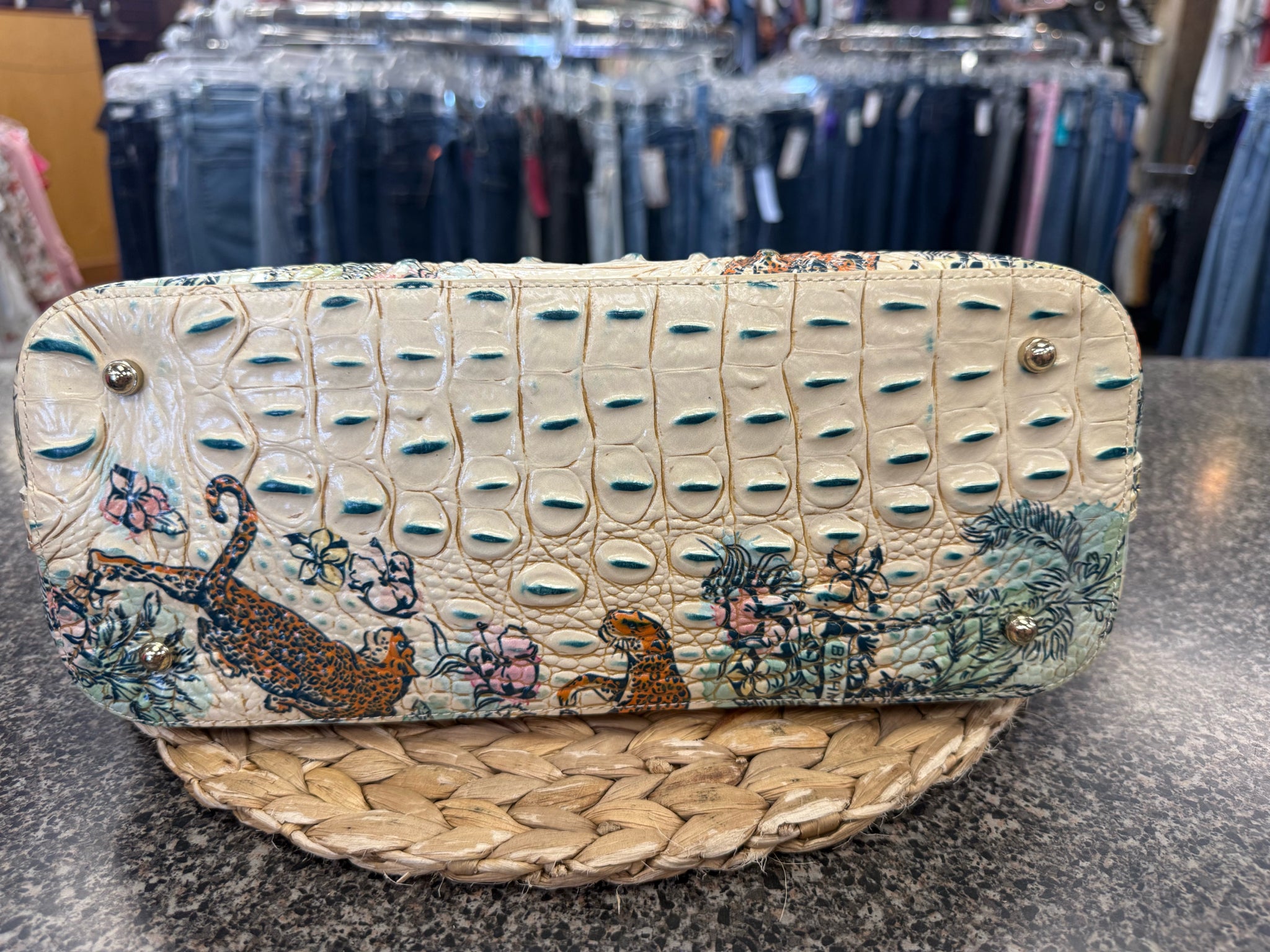 New with Tag BRAHMIN Cream Teal Print Designer Purse Set