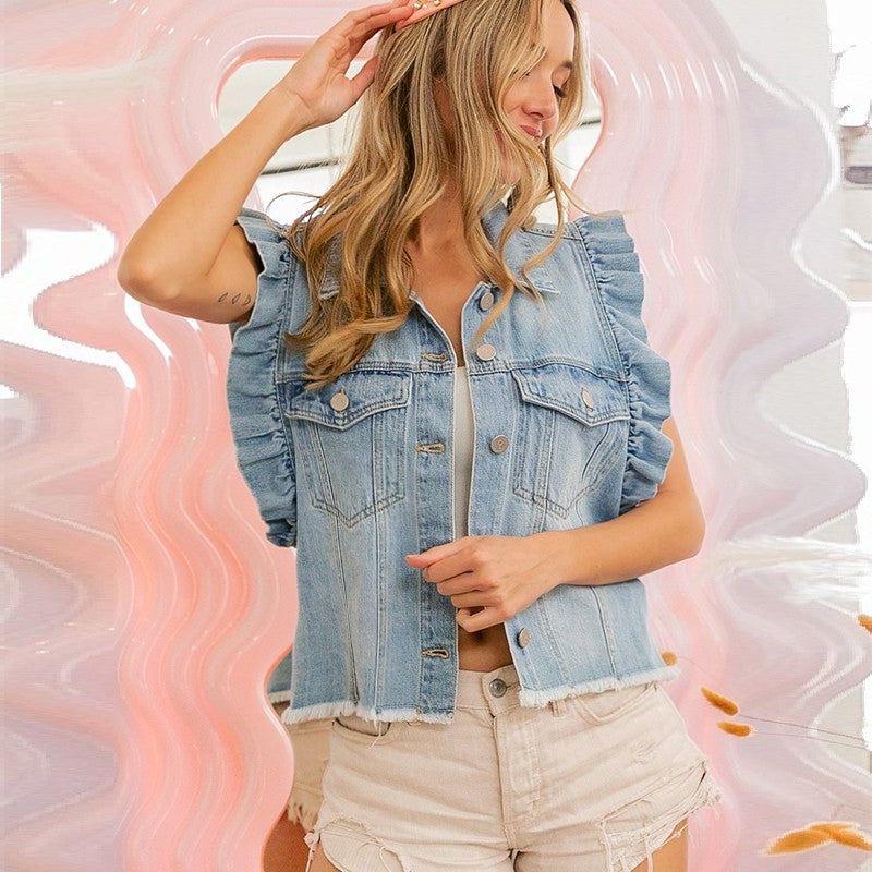 New Annva Light Denim Size S Sleeveless Vest