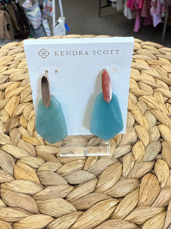 Pre-owned KENDRA SCOTT Teal Rose Gold Designer Earring