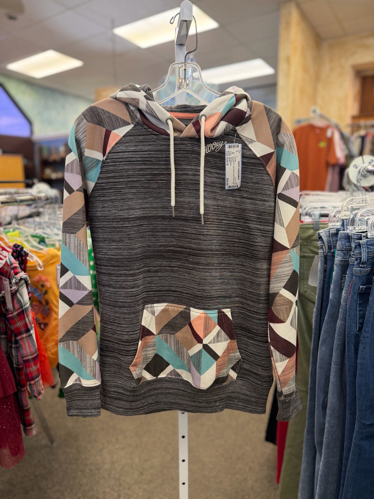 Pre-owned HOOEY Gray blend Multi Print Size M Long Sleeve Hoodie