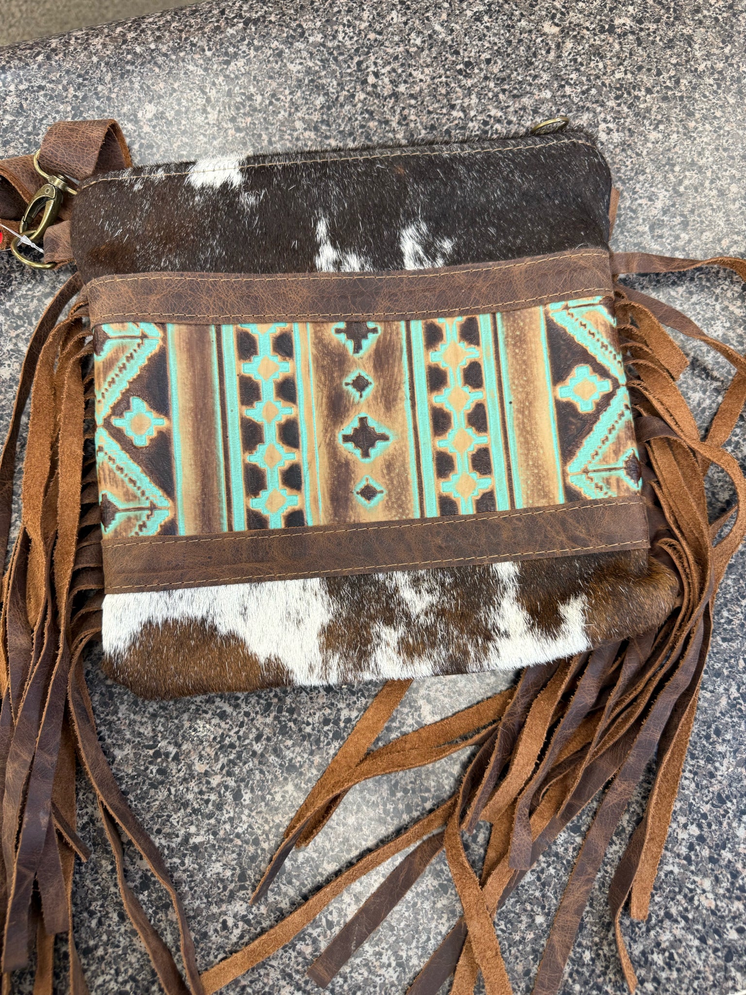 Pre-owned No Brand Teal print Brown Stripe M Shoulder Purse