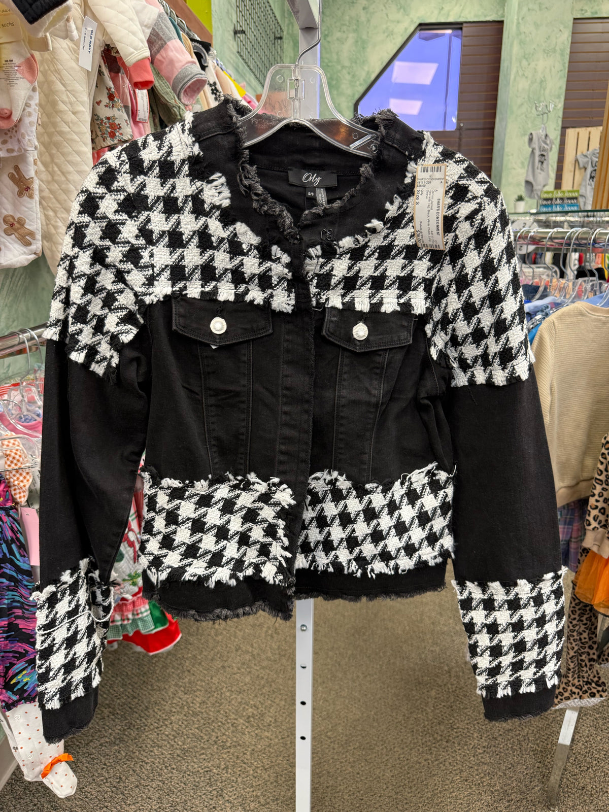 New with Tag Orly Black White Check Size S Long Sleeve Denim Jacket