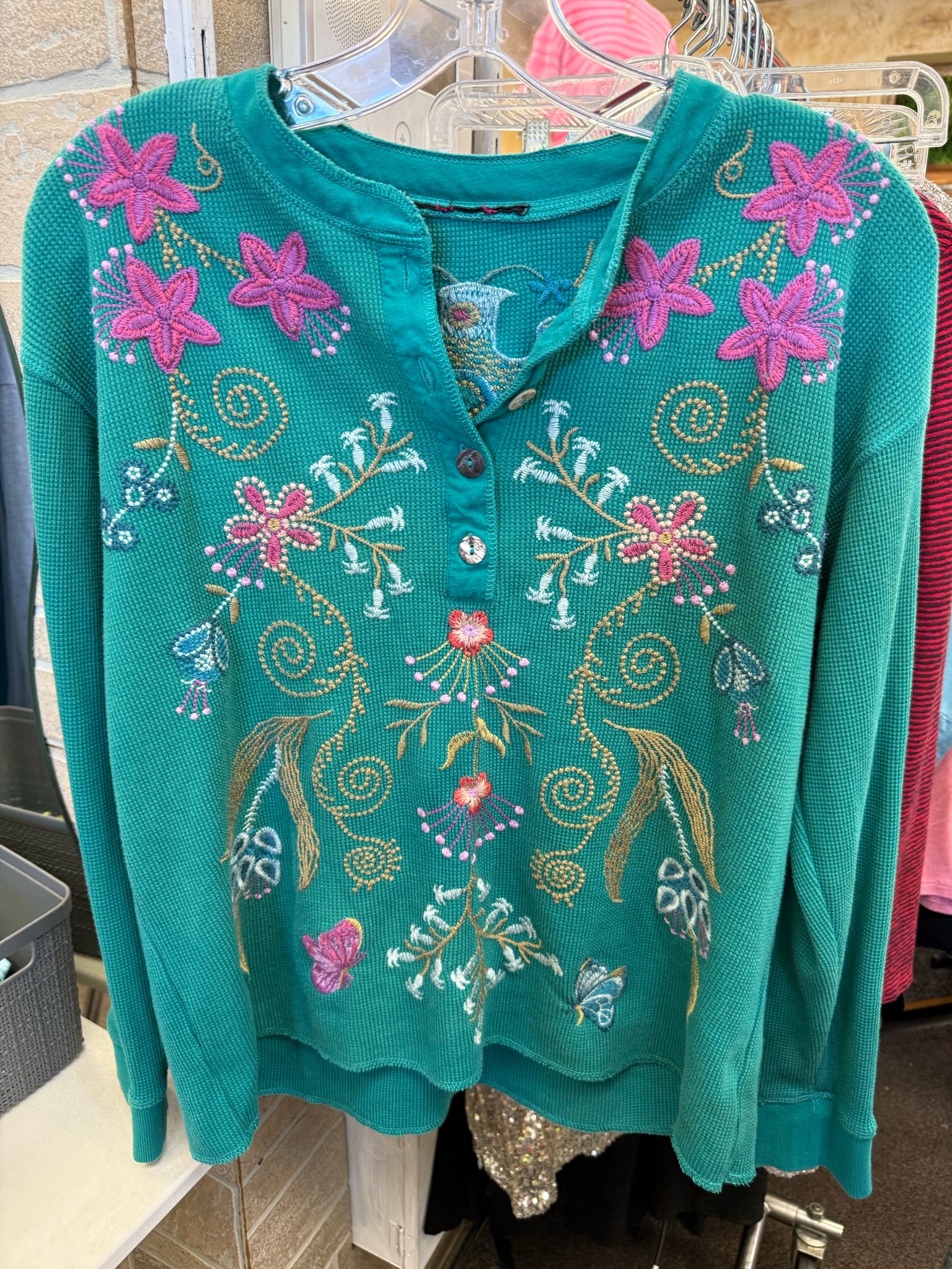 Pre-owned JOHNNY WAS Jade Floral Long Sleeve Size: S Designer Blouse