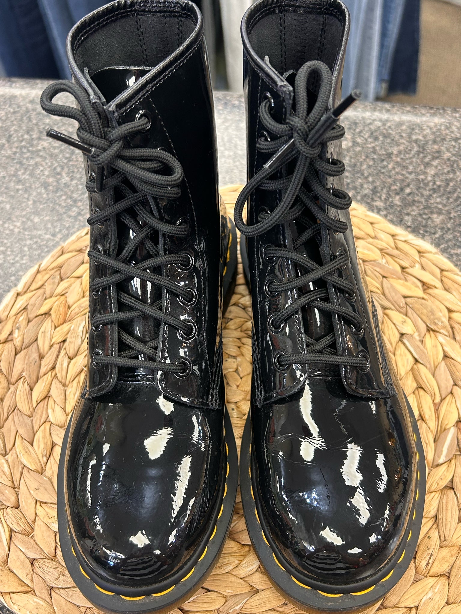 Pre-owned DR MARTENS Black patent Size 8 Designer Boot