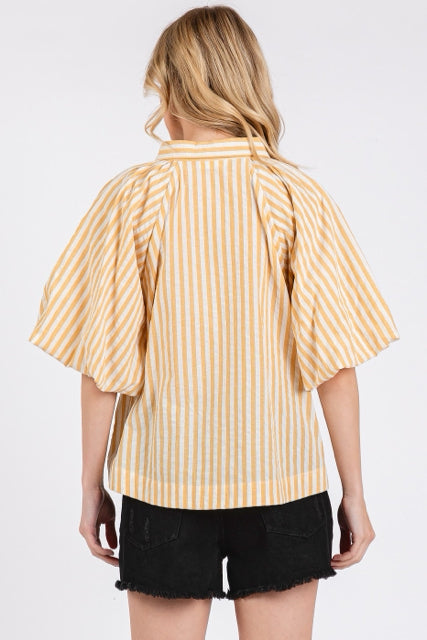 New MITTOSHOP Mustard stripe Size S Short Sleeve Blouse