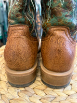 Pre-owned CAVENDERS Brown Dark Green Print Size 9.5 Designer Boot