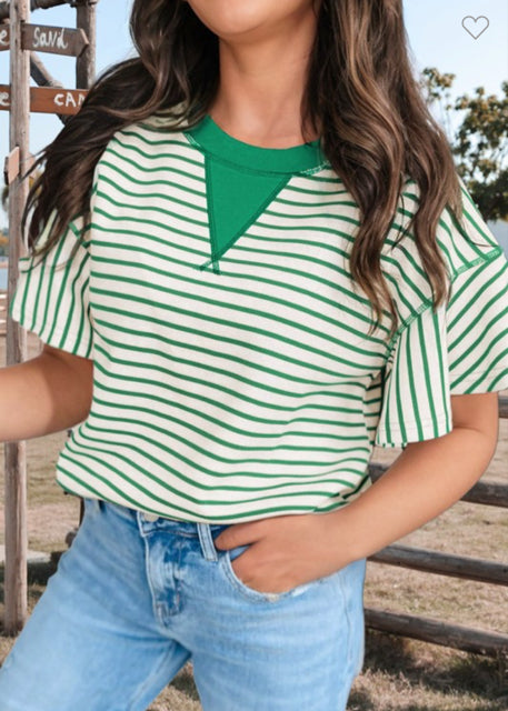 New FW Green stripe Size S Short Sleeve Blouse