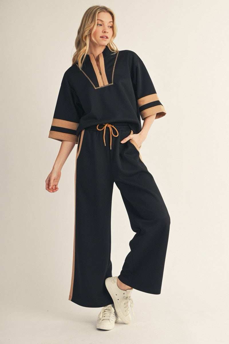 New JODIFL Black Tan Trim Dr Size S Quarter Sleeve PantSet