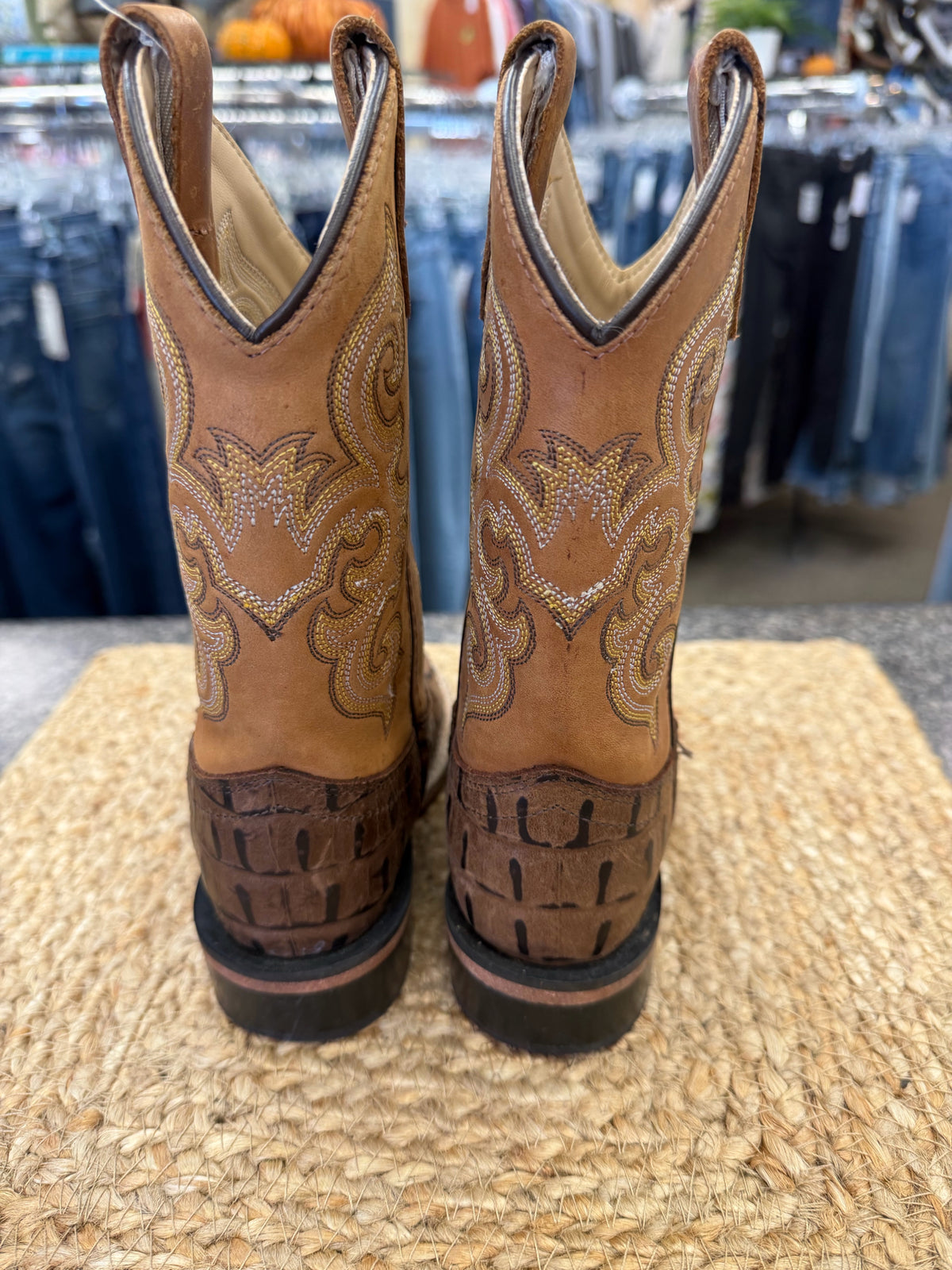 Pre-owned OLD WEST Dark brown Tan Trim C-SIZE 9.5 Boys Boots