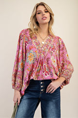 New EASEL Pink floral Size S Quarter Sleeve Blouse