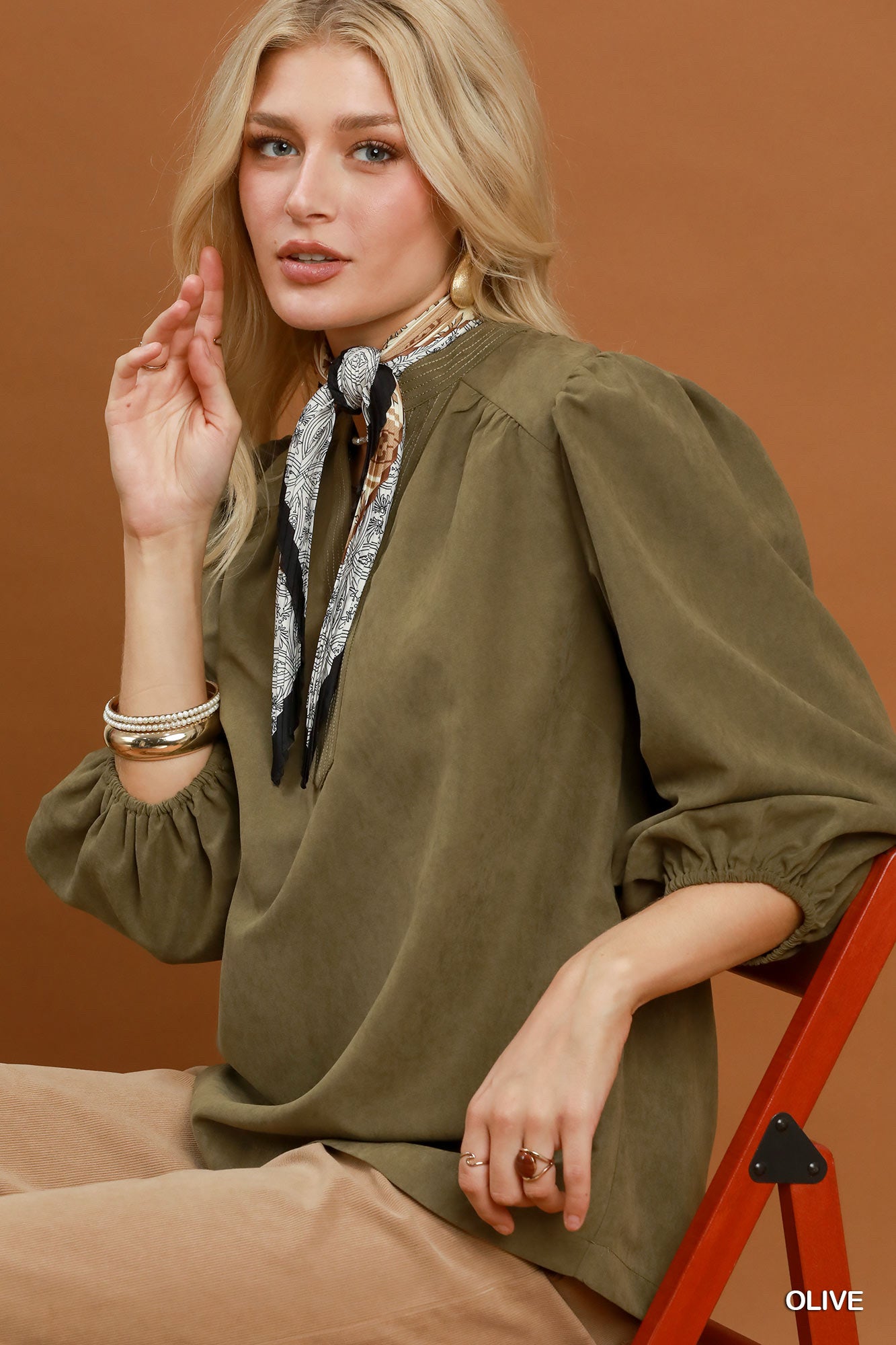 New UMGEE Olive Size: S Quarter Sleeve Blouse