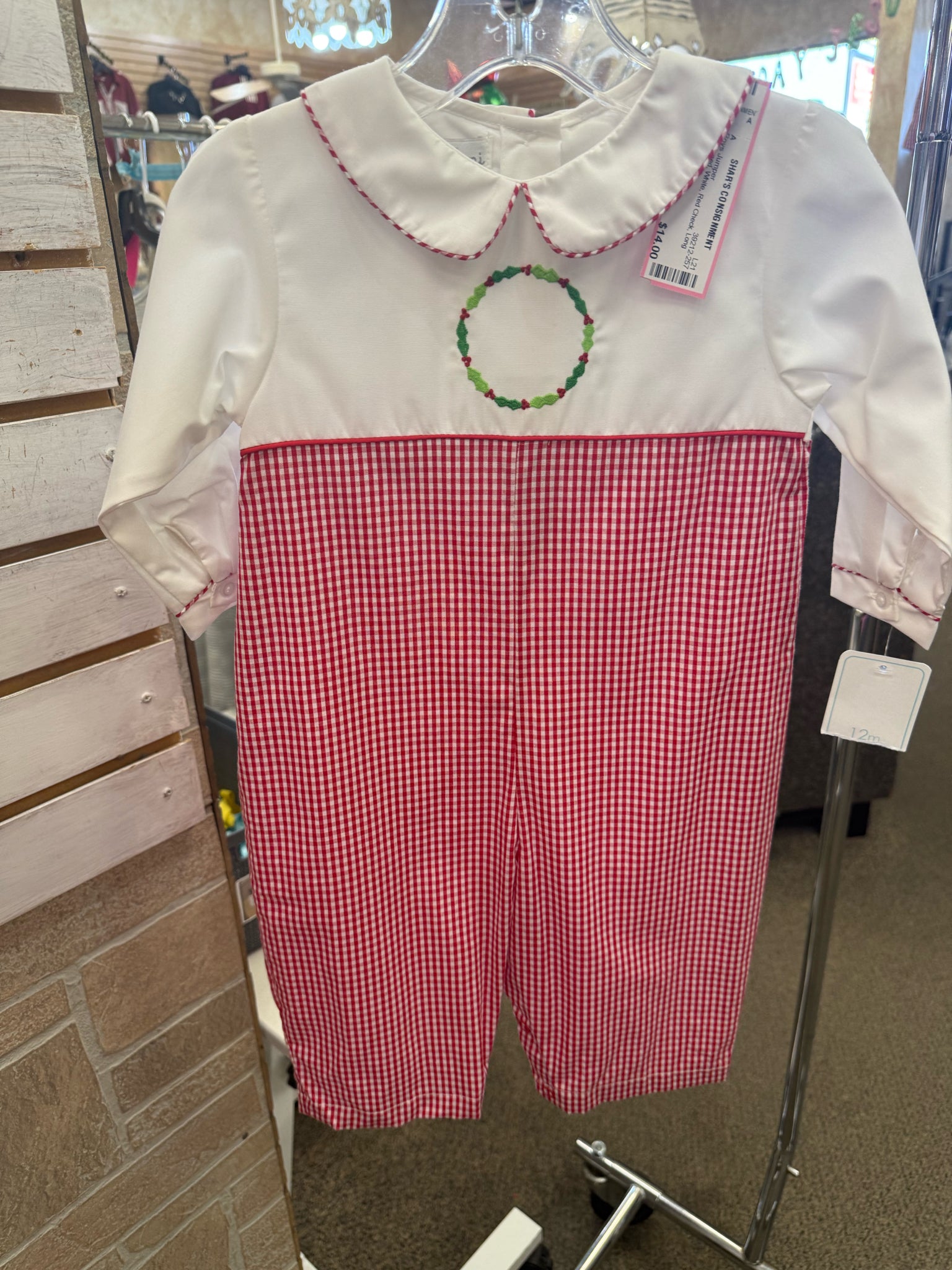 Pre-owned PETIT AMI White Red Check C-SIZE 12mo Long Sleeve Pants Boys Jumper