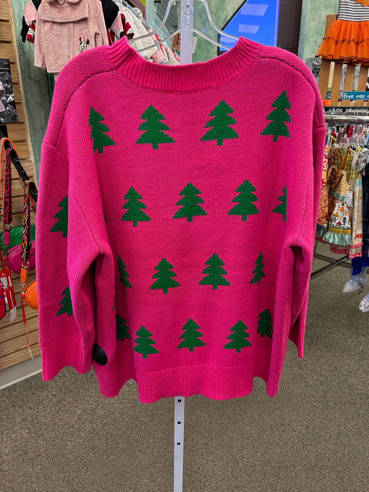 Pre-owned SUGARLIPS Dark pink Green Print Size 1X Long Sleeve Sweater