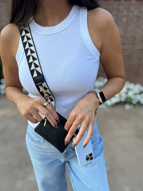 New GIRLIE GIRL Black Tan Print Purse Strap