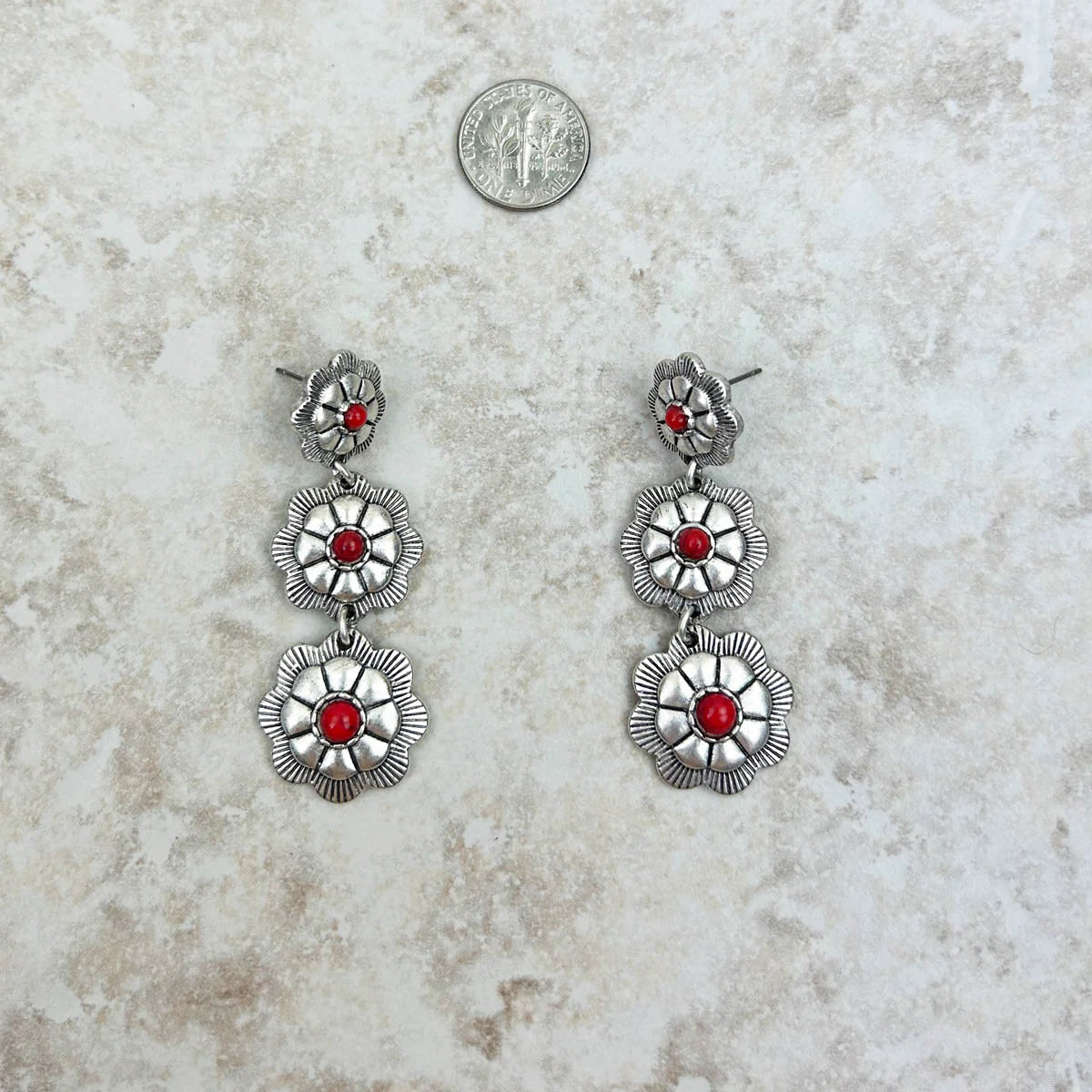 New WESTERN Red Silver Earring