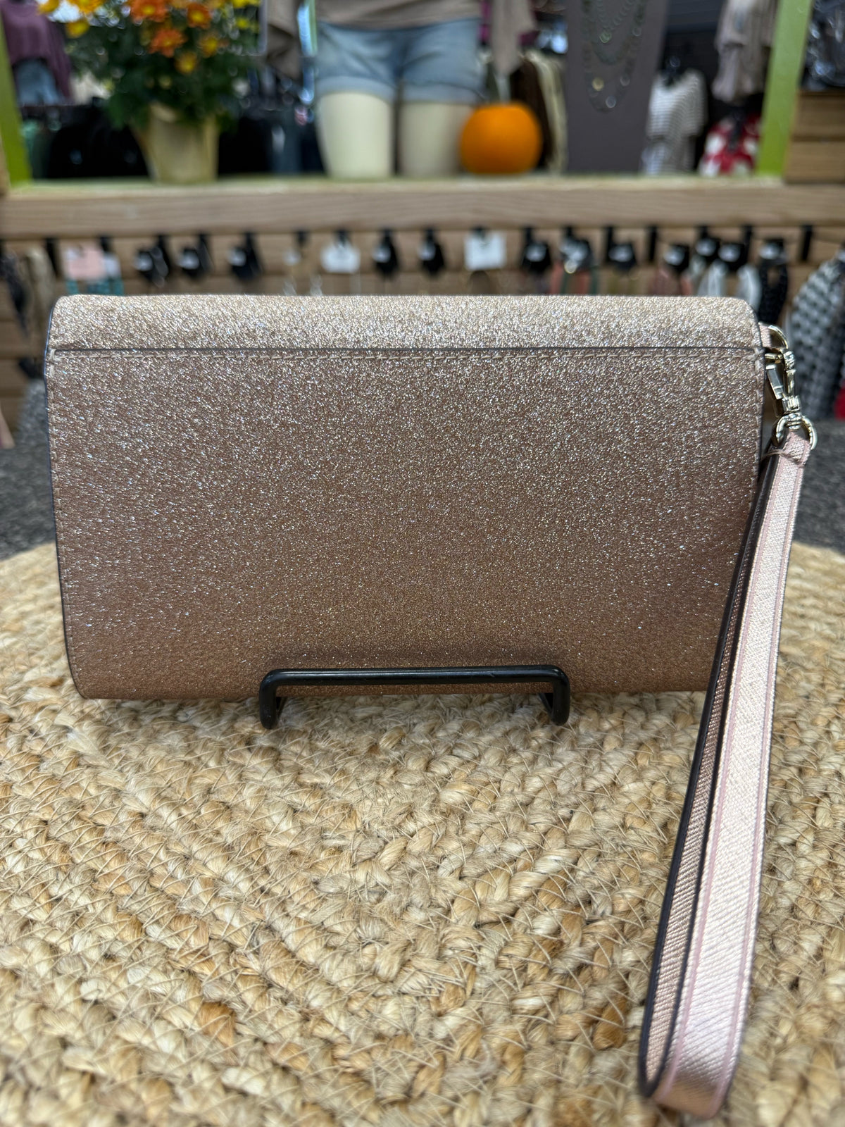 New with Tag KATE SPADE Rose gold Glitter WALLET SIZE Wristlet Designer Wallet