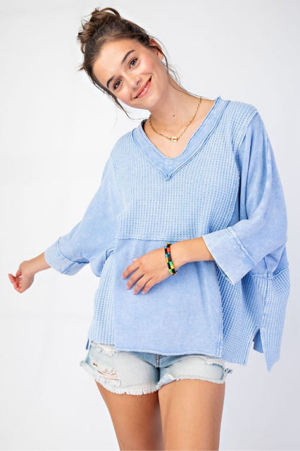 New EASEL Baby Blue Size S/M Quarter Sleeve Blouse