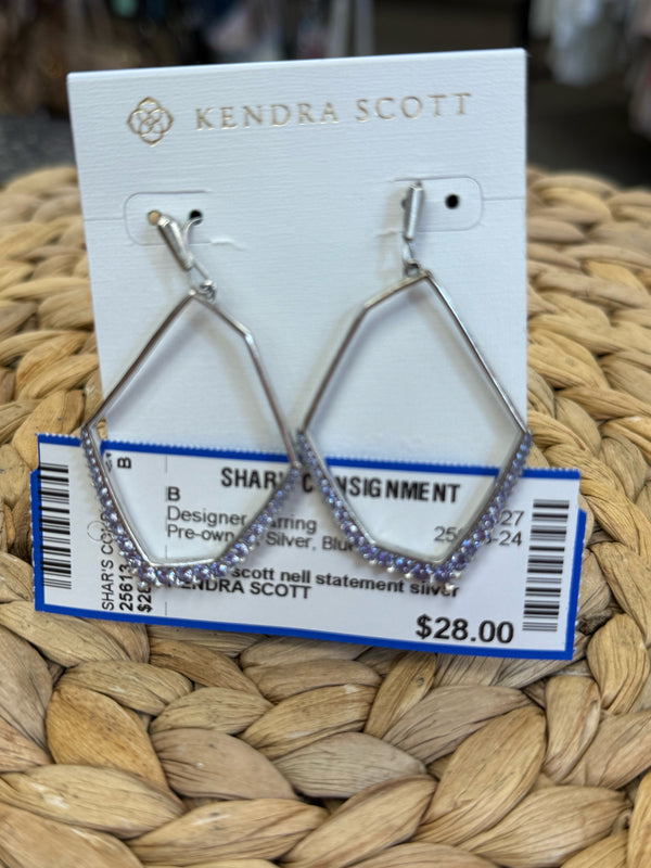 Pre-owned KENDRA SCOTT Silver Blue Trim Designer Earring