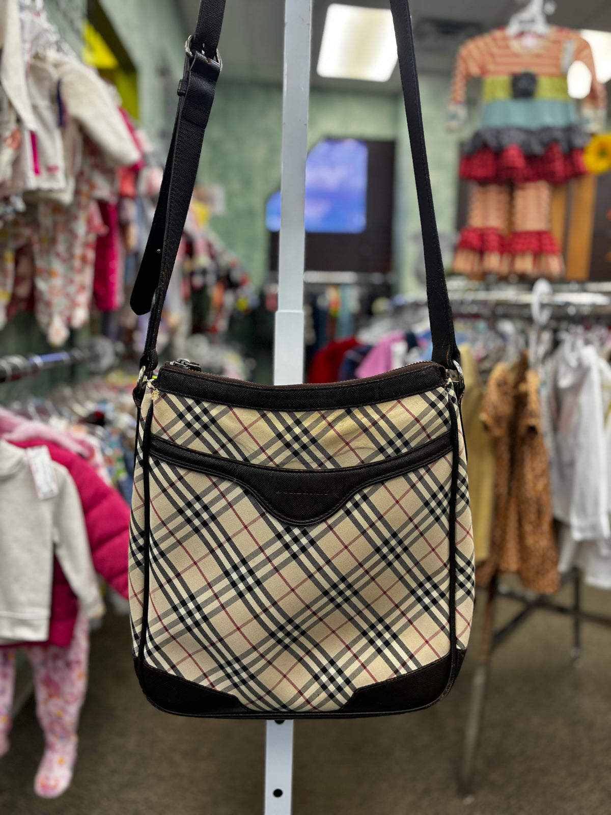 Pre-owned BURBERRY Cream Black Plaid Crossbody Designer Purse