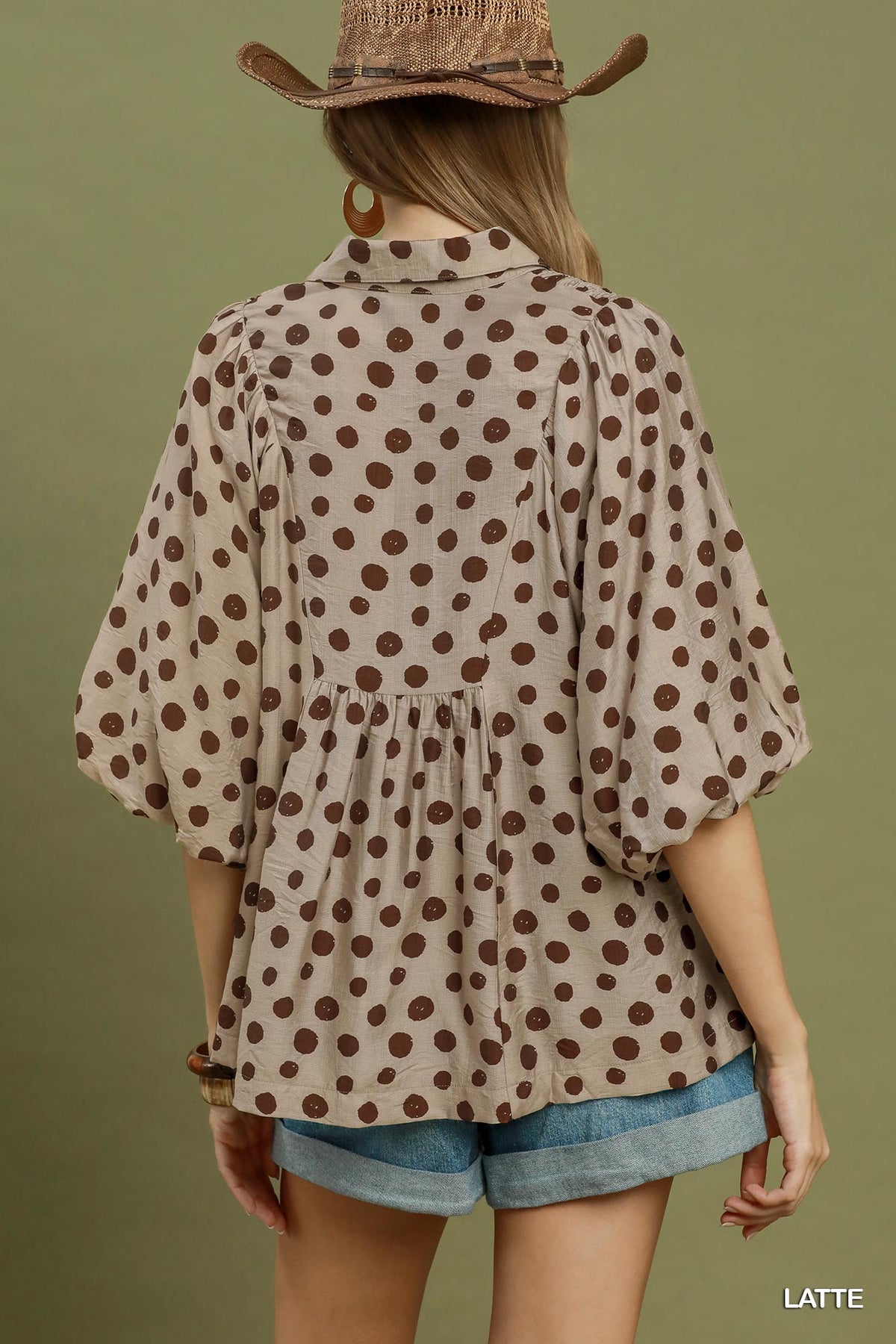 New UMGEE Brown polka Size: S Short Sleeve Blouse