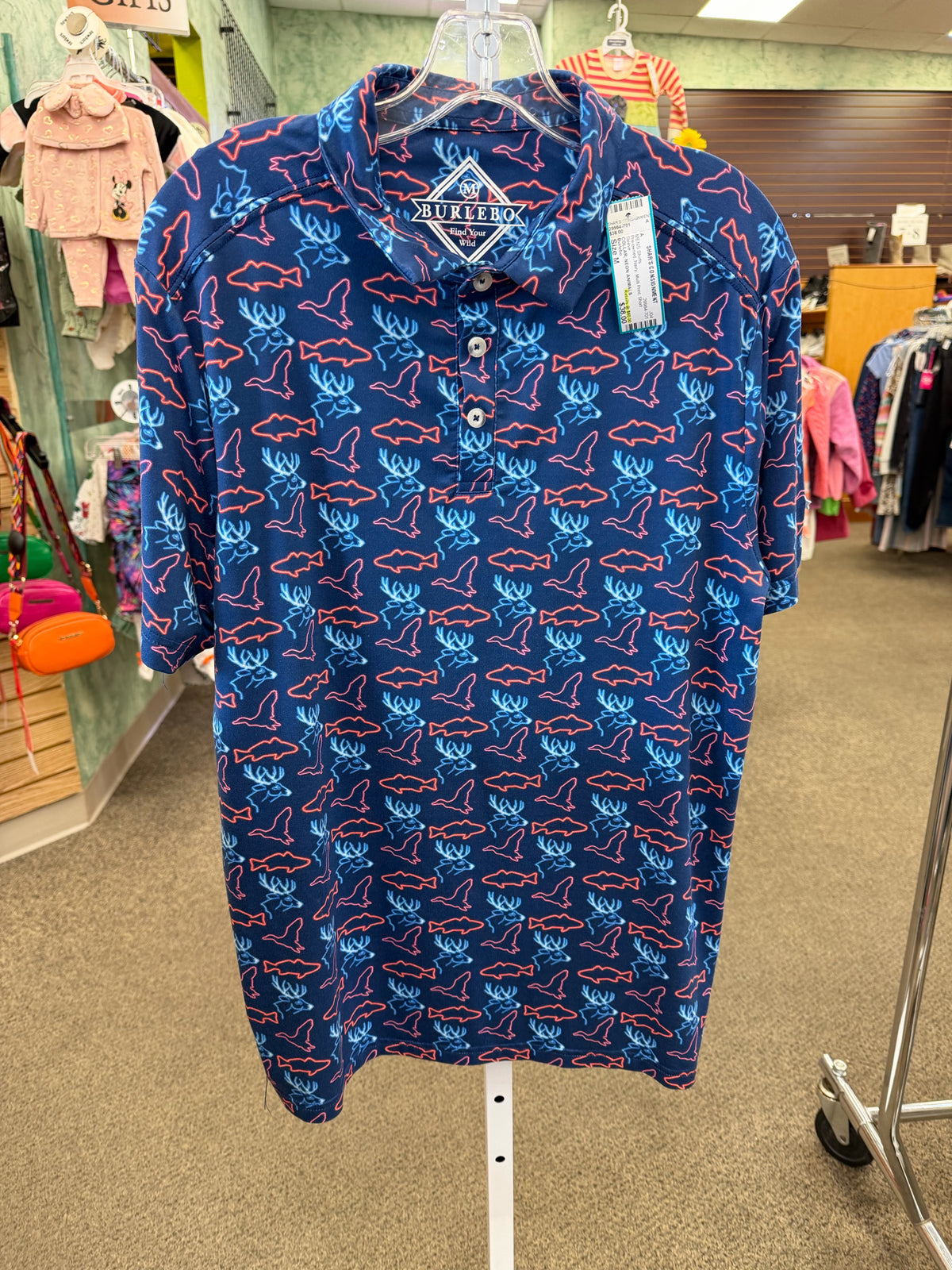 Pre-owned Burlebo Navy Multi Print Men Size M Short Sleeve MENS Shirts