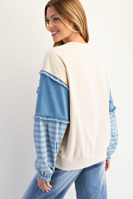 New EASEL Cream Denim Size S Long Sleeve Sweatshirt