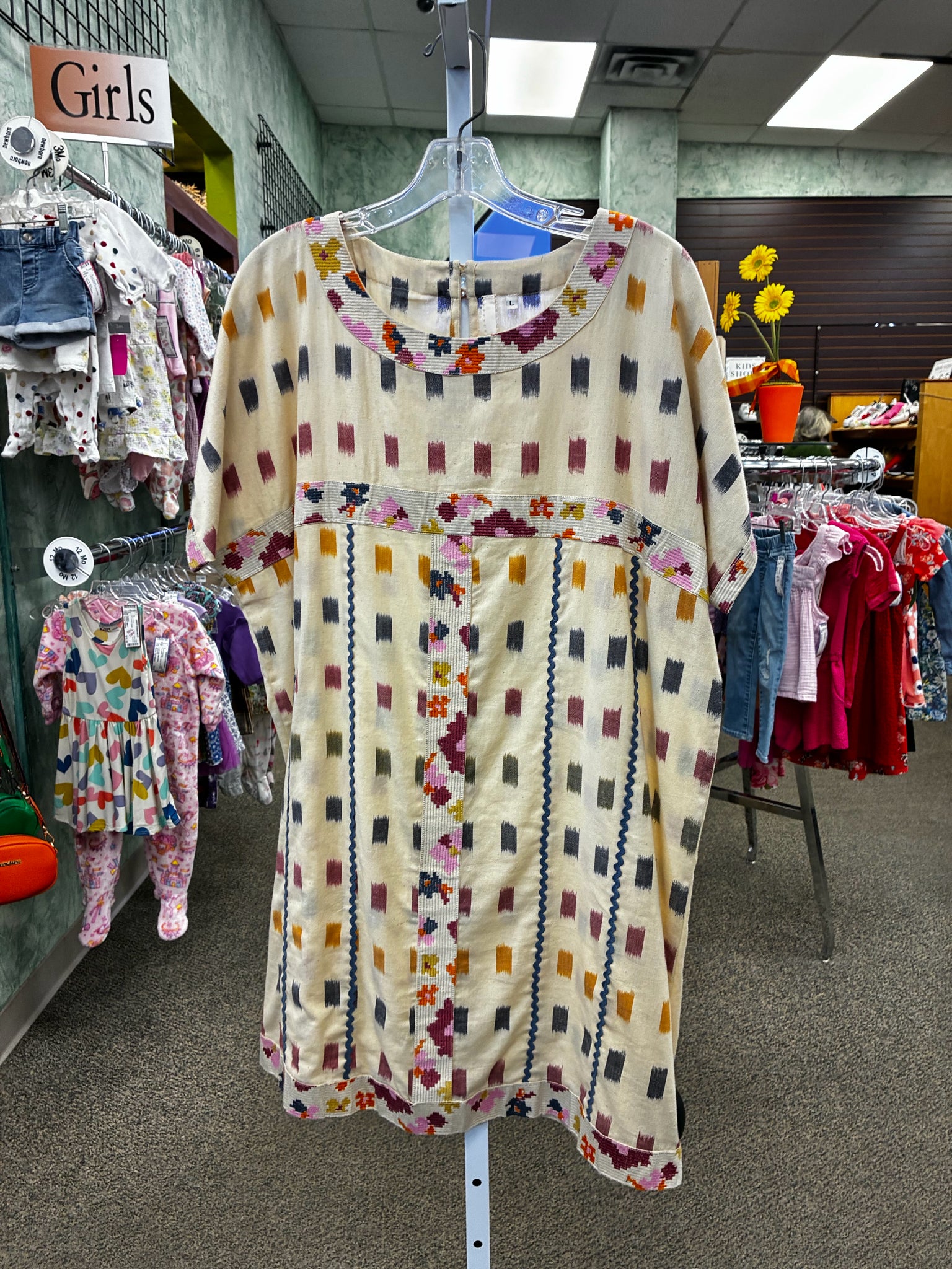 Pre-owned UNCLE FRANK Light Tan Multi Size 10 Short Sleeve Designer Dress