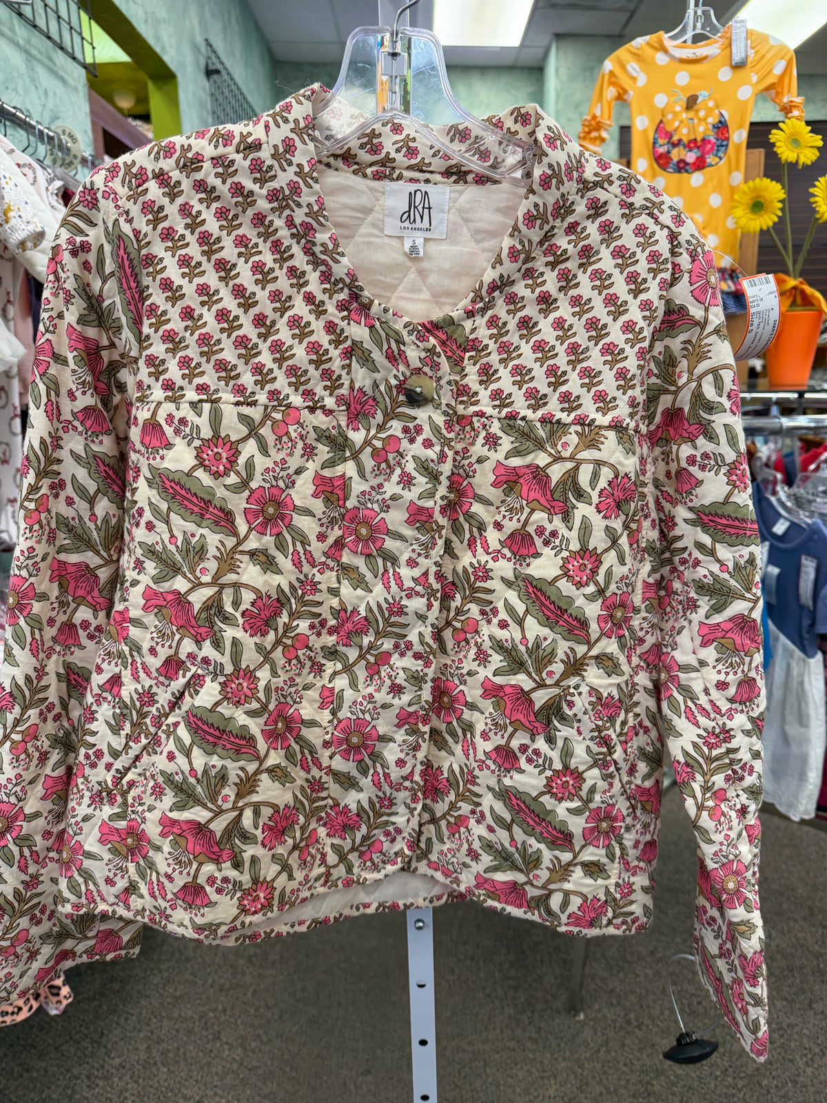 Pre-owned Dra Cream Pink Floral Size S Long Sleeve Shacket
