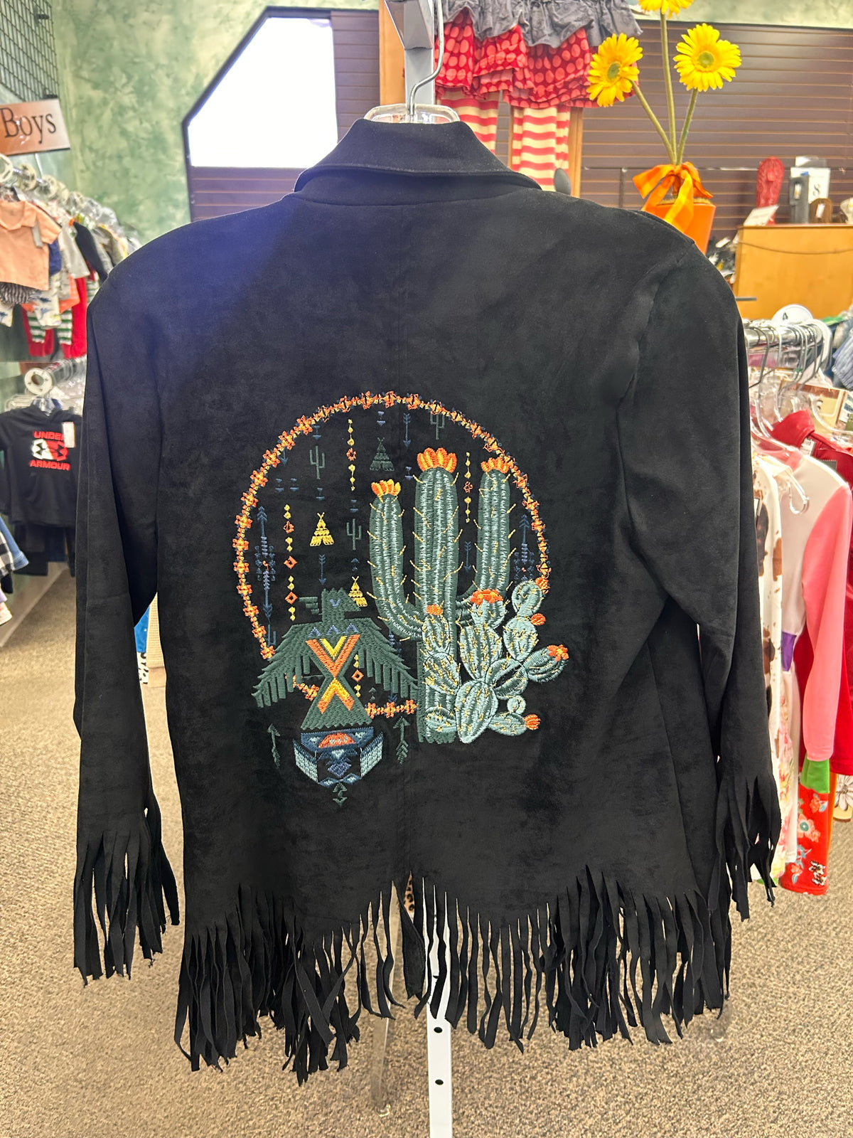 Pre-owned ANDREE Black Green Print Size: S Long Sleeve Light Wt Jacket