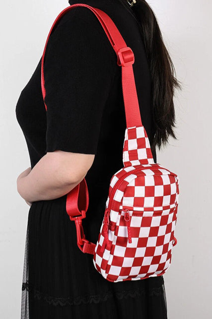 New Zenana Red check White S Sling Purse
