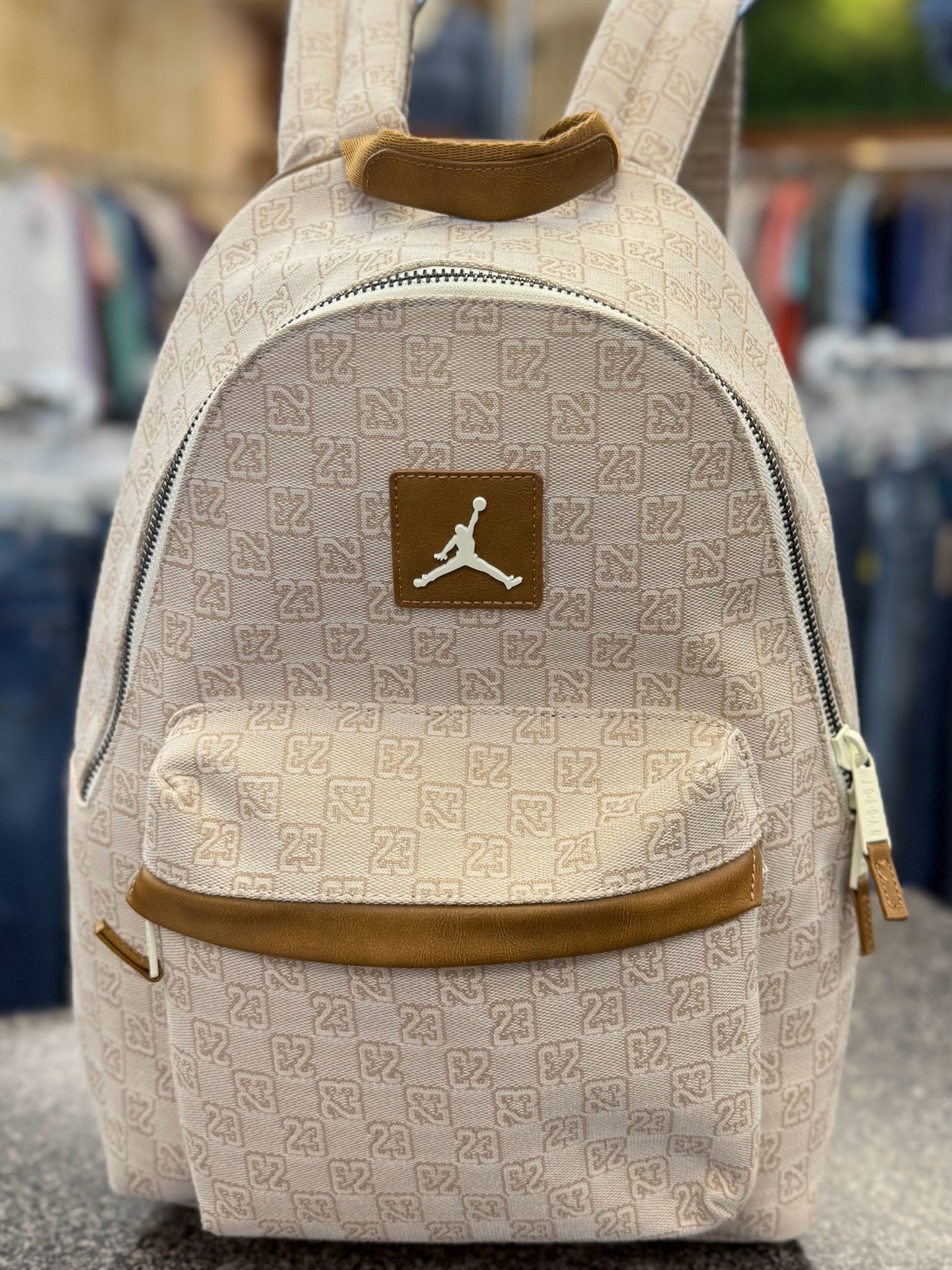 Pre-owned JORDAN Tan Signature Cream Backpack Designer Purse