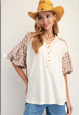 New EASEL Tan Floral Size S Short Sleeve Blouse
