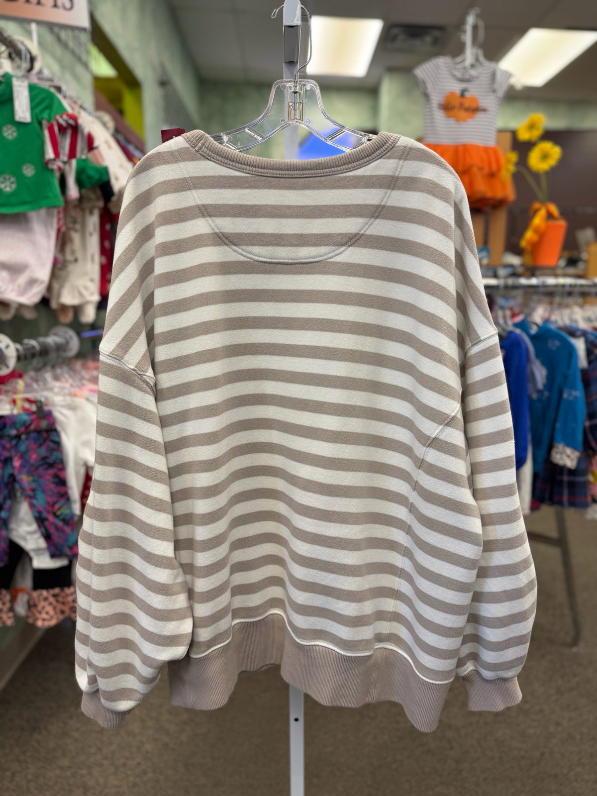 Pre-owned AERIE White Tan Stripe Size 1X Long Sleeve Sweatshirt